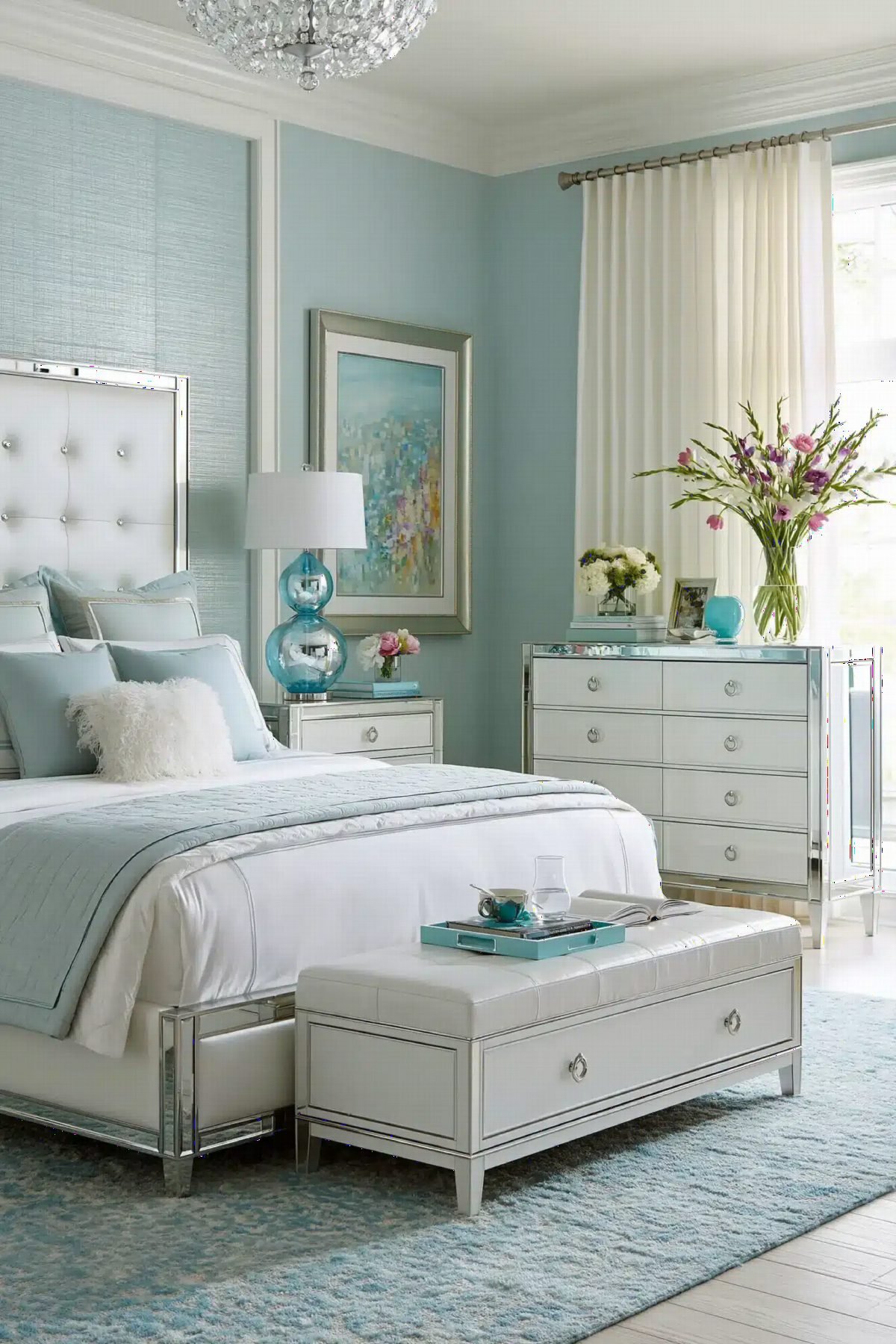 Glazed Light Blue Bedroom Elegance