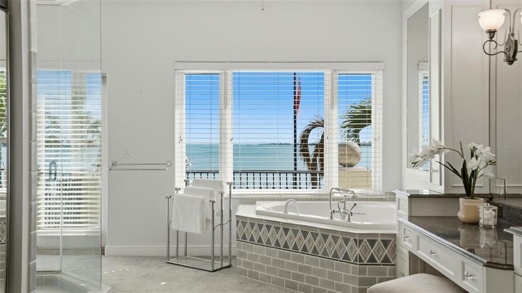 Coastal White Tub with Gray Brick