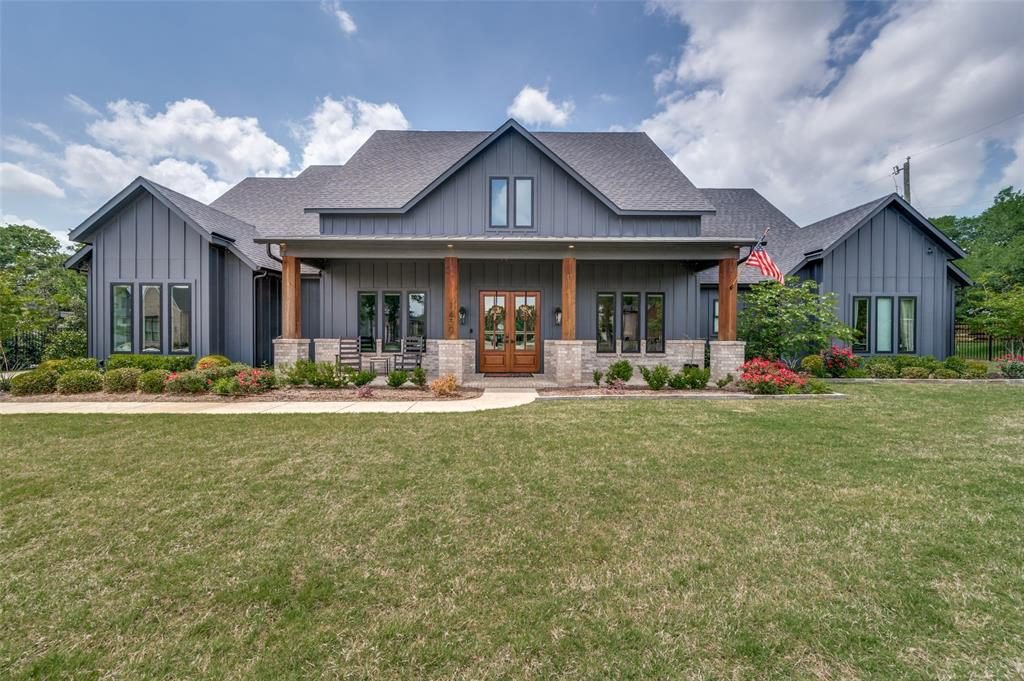 Slate Blue Farmhouse with Cedar