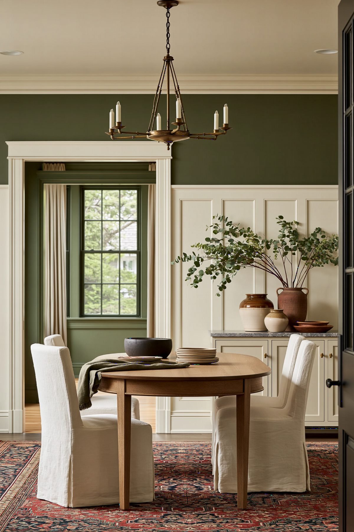 Sage Paneling with Antique Brass