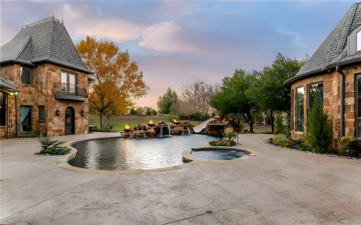 Stone Courtyard and Evening Pool