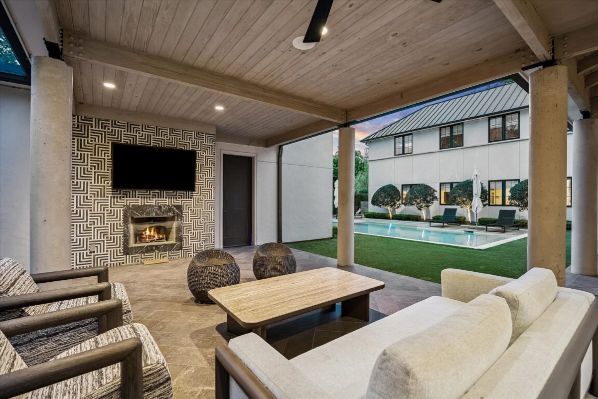 Geometric Hearth and Wicker Lounge