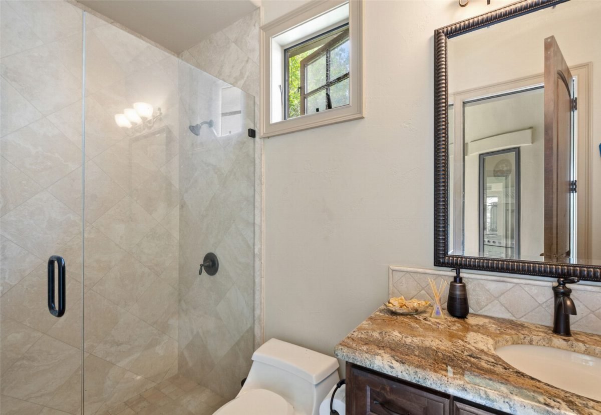 Honed Marble with Espresso Wood