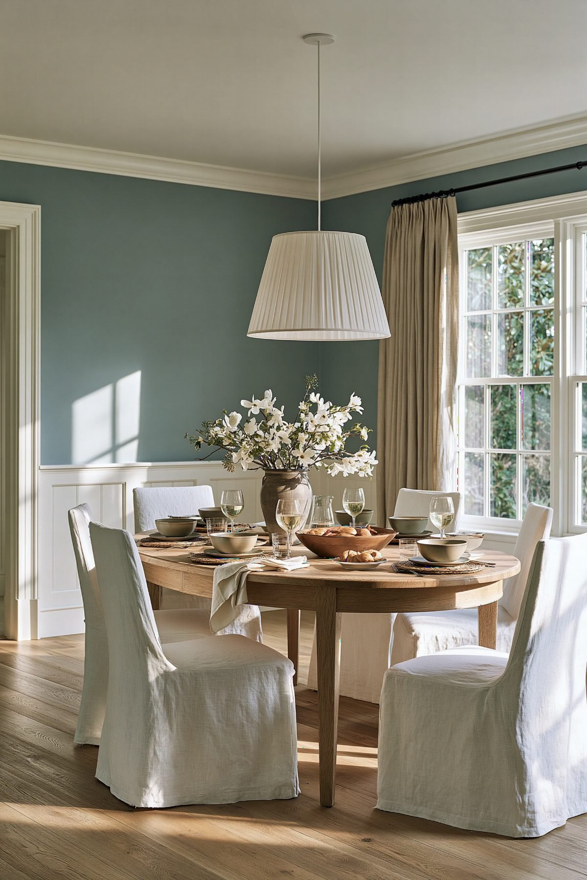 Dusty Blue and White Linen