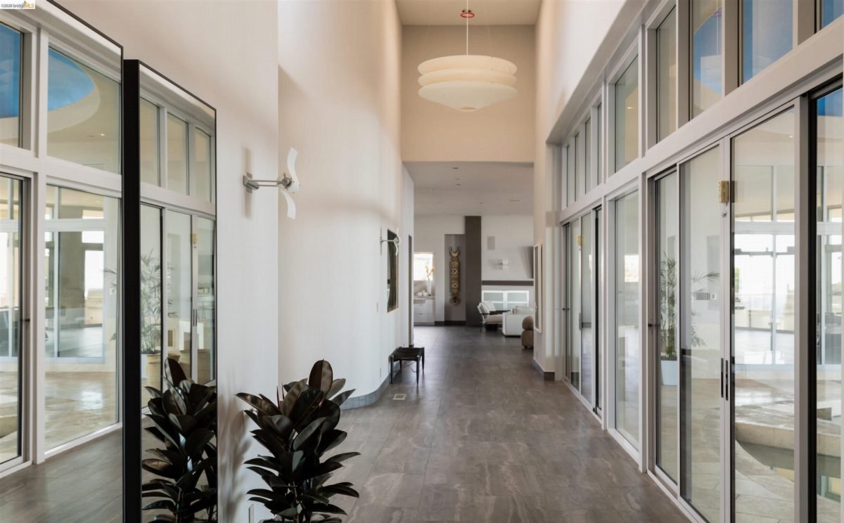 Glass-Walled Modern Hallway