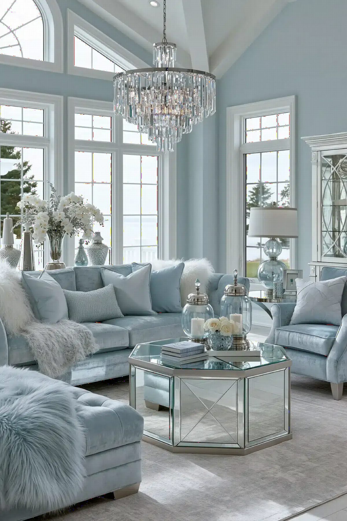 Powder Blue Velvet and Mirror