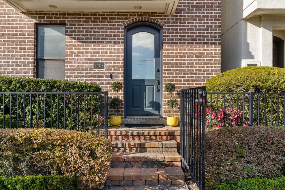 Muted Blue Entry with Red Brick